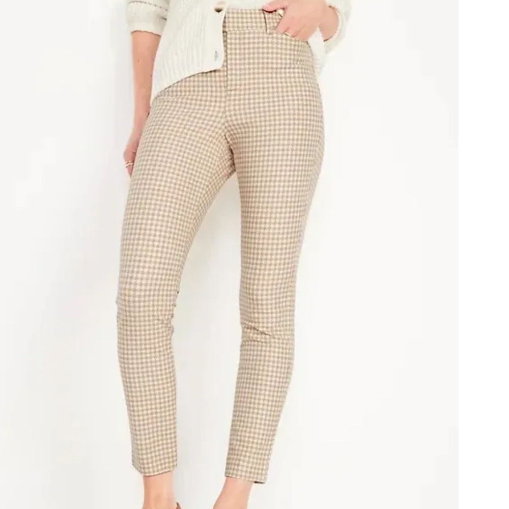 Old Navy Pixie Cut High Waisted Pants White/Tan Houndstooth
